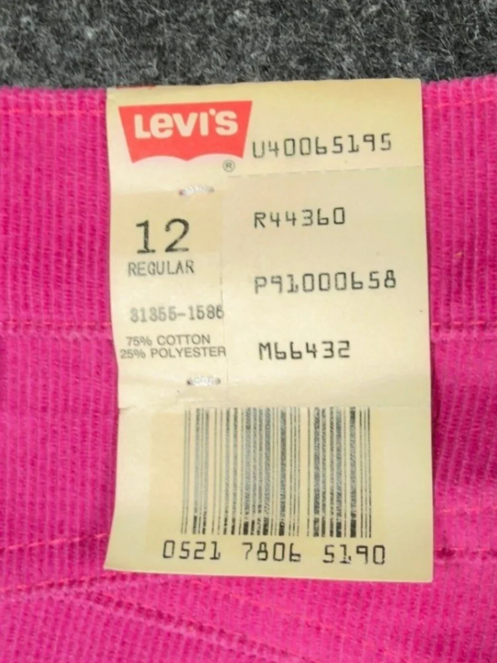 Levi's Corduroy Pants Girls 12 Pink Cotton Blend Regular Vintage 90s Made in USA